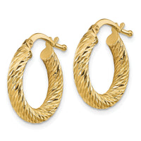 14k 3x16mm Diamond-cut Round Hoop Earrings-TF1339