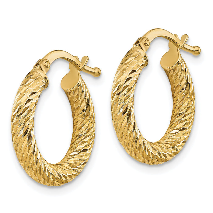 14k 3x16mm Diamond-cut Round Hoop Earrings-TF1339
