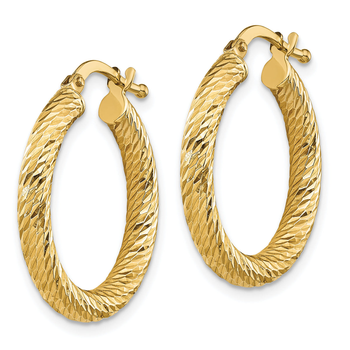 14k Polished 3mm Diamond-cut Round Hoop Earrings-TF1340