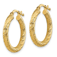14k Polished 3mm Diamond-cut Round Hoop Earrings-TF1340