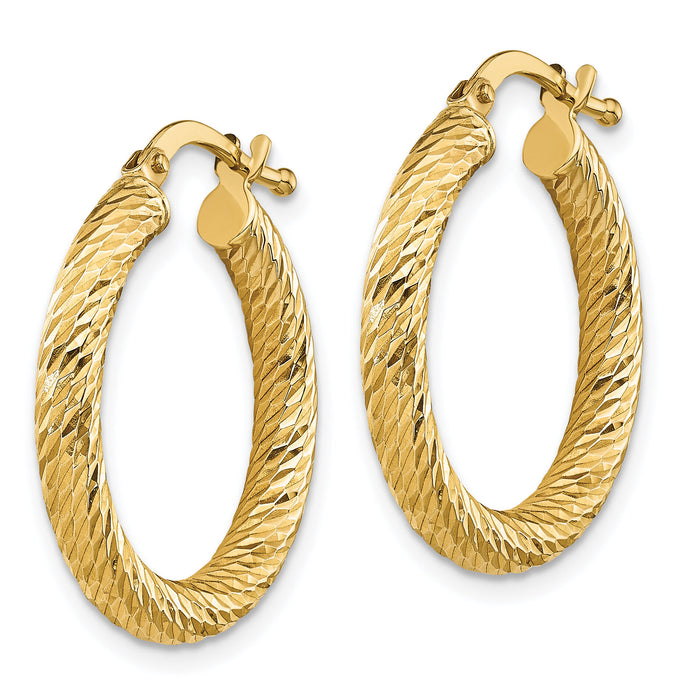 14k Polished 3mm Diamond-cut Round Hoop Earrings-TF1340