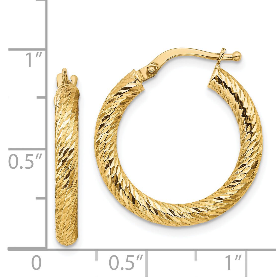 14k Polished 3mm Diamond-cut Round Hoop Earrings-TF1340