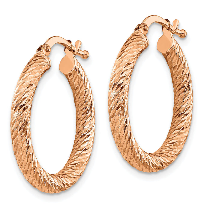 14k 3mm Polished Rose Gold Diamond-cut Round Hoop Earrings-TF1340R