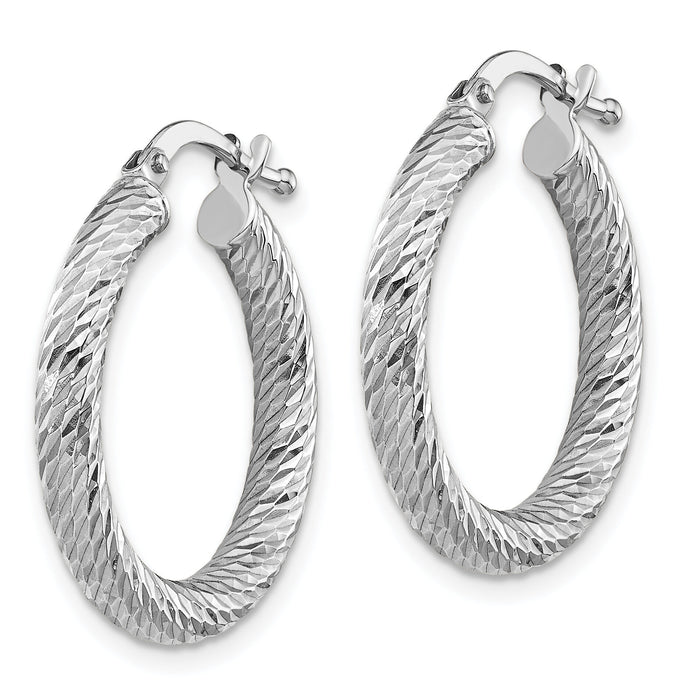 14k Polished 3mm White Gold Diamond-cut Round Hoop Earrings-TF1340W