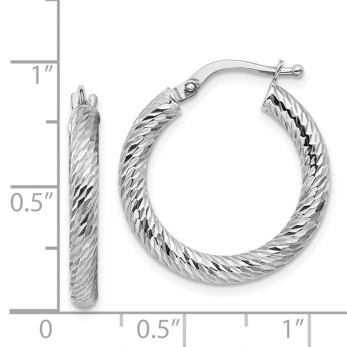 14k Polished 3mm White Gold Diamond-cut Round Hoop Earrings-TF1340W
