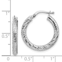 14k Polished 3mm White Gold Diamond-cut Round Hoop Earrings-TF1340W