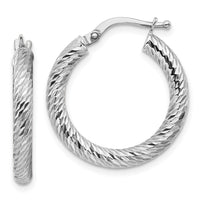 14k Polished 3mm White Gold Diamond-cut Round Hoop Earrings-TF1340W