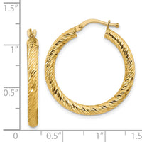 14k 3x27mm Diamond-cut Round Hoop Earrings-TF1341