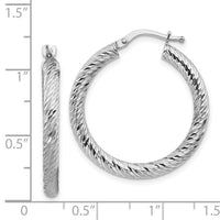 14k 3x27mm White Gold Diamond-cut Round Hoop Earrings-TF1341W