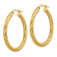 14k 3x32mm Diamond-cut Round Hoop Earrings-TF1342