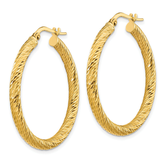 14k 3x32mm Diamond-cut Round Hoop Earrings-TF1342