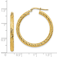 14k 3x32mm Diamond-cut Round Hoop Earrings-TF1342