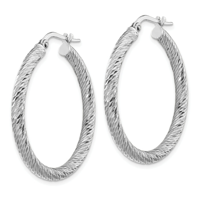 14k 3x32mm White Gold Diamond-cut Round Hoop Earrings-TF1342W