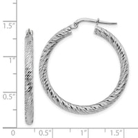 14k 3x32mm White Gold Diamond-cut Round Hoop Earrings-TF1342W