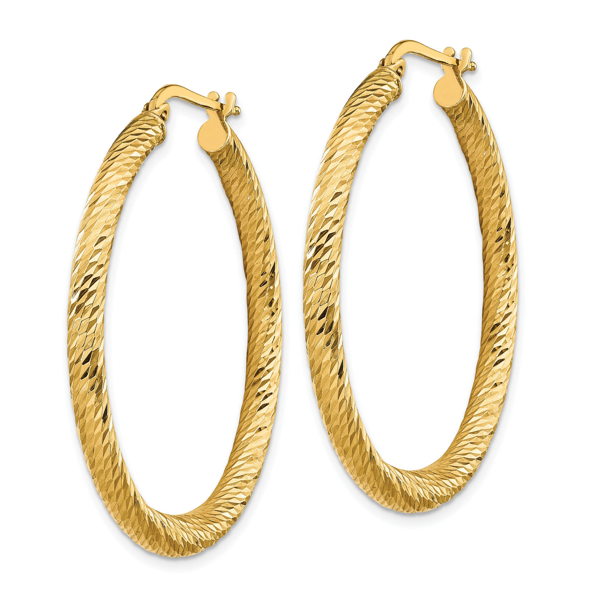 14k Polished 3mm Diamond-cut Round Hoop Earrings-TF1343