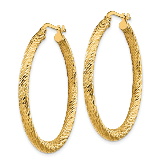 14k Polished 3mm Diamond-cut Round Hoop Earrings-TF1343