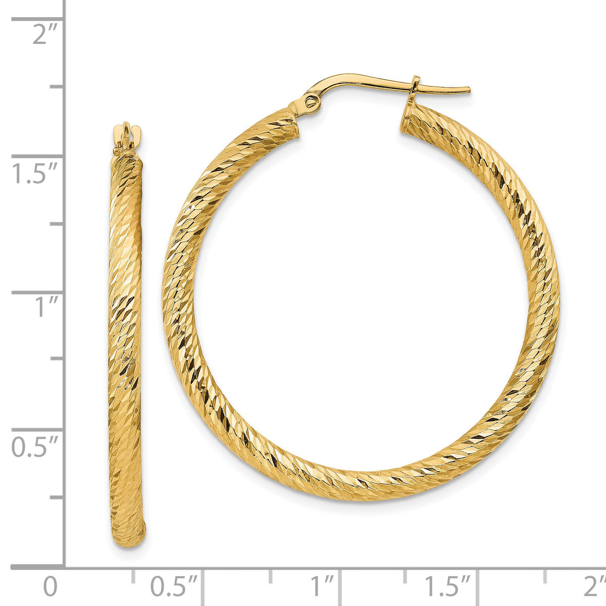 14k Polished 3mm Diamond-cut Round Hoop Earrings-TF1343