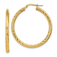 14k Polished 3mm Diamond-cut Round Hoop Earrings-TF1343
