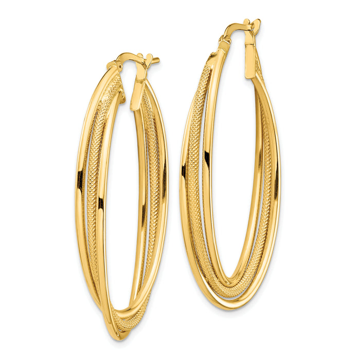 14k Polished and Textured Twisted Fancy Oval Hoop Earrings-TF1351
