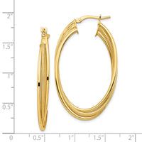 14k Polished and Textured Twisted Fancy Oval Hoop Earrings-TF1351