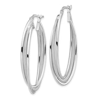 14k White Gold Polished and Textured Twisted Fancy Oval Hoop Earrings-TF1351W