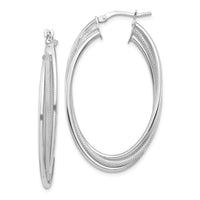 14k White Gold Polished and Textured Twisted Fancy Oval Hoop Earrings-TF1351W