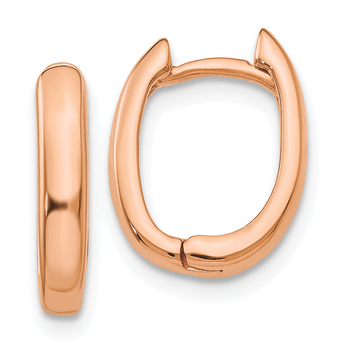 14k Rose Gold Oval Hinged Hoop Earrings-TF137
