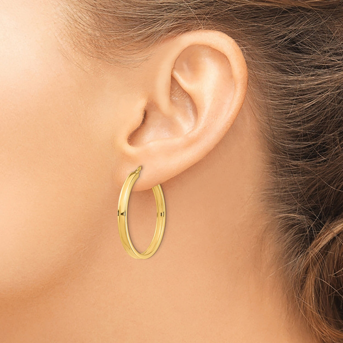 14k Polished 3mm Square Tube Hoop Earrings-TF1385