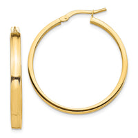 14k Polished 3mm Square Tube Hoop Earrings-TF1385