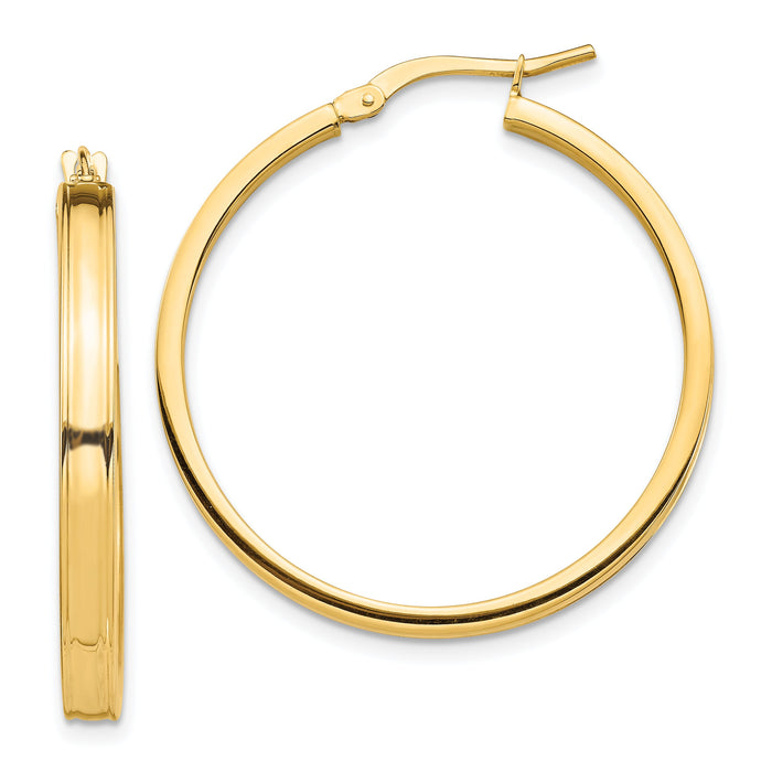 14k Polished 3mm Square Tube Hoop Earrings-TF1385