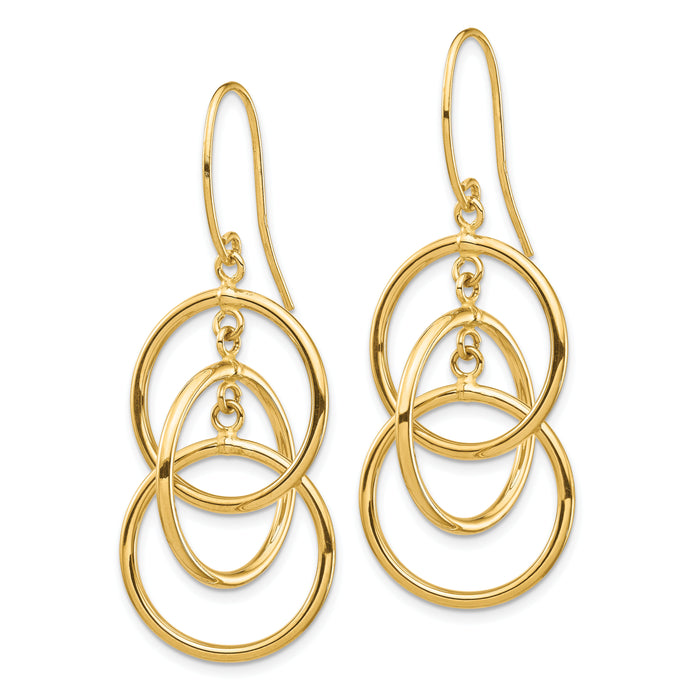 14k Polished Circles Dangle Earrings-TF1387
