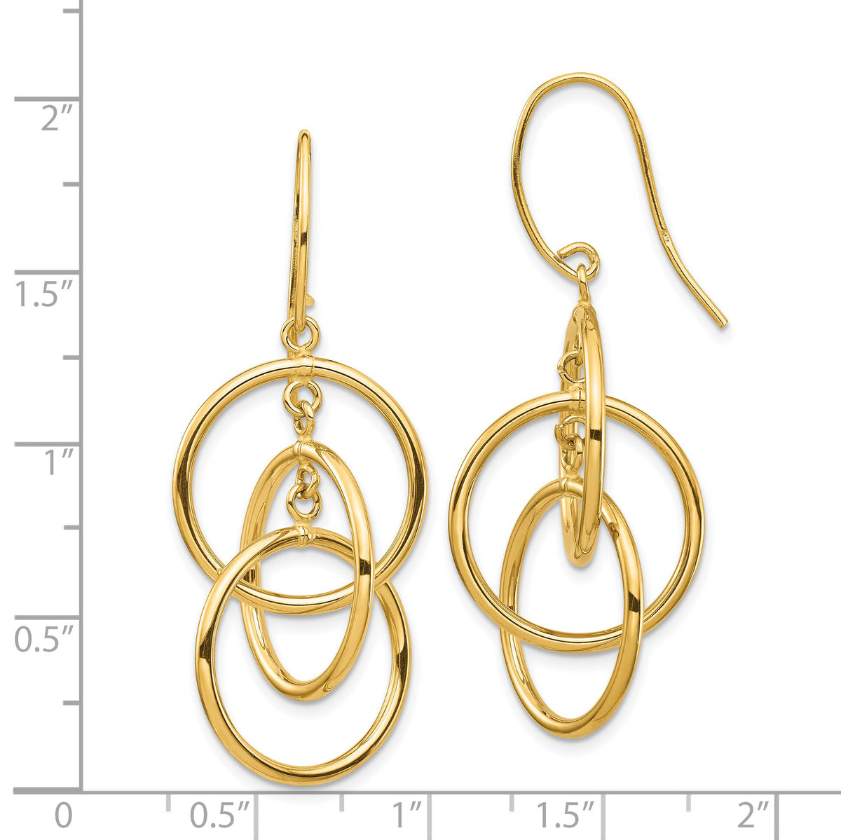 14k Polished Circles Dangle Earrings-TF1387