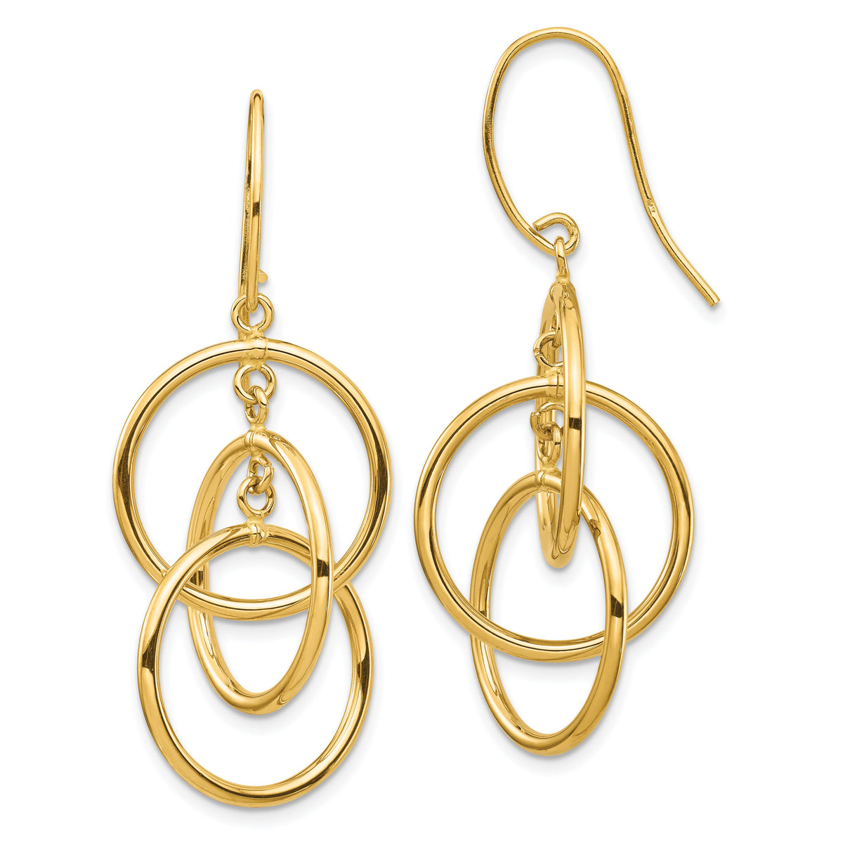 14k Polished Circles Dangle Earrings-TF1387