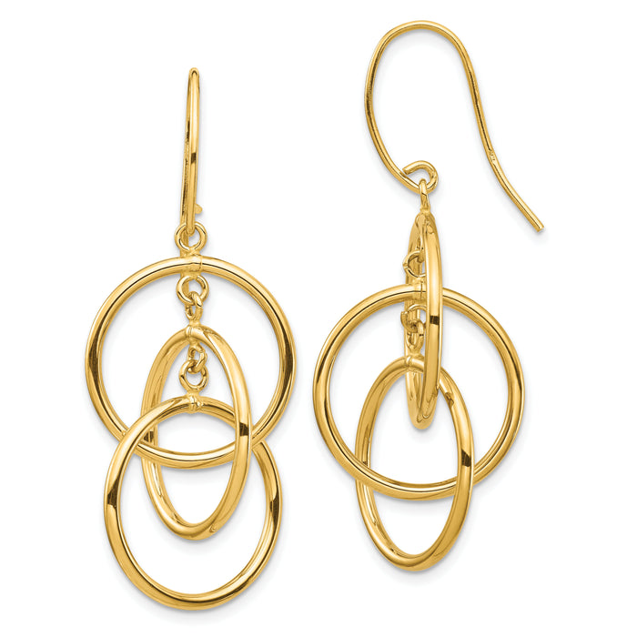 14k Polished Circles Dangle Earrings-TF1387