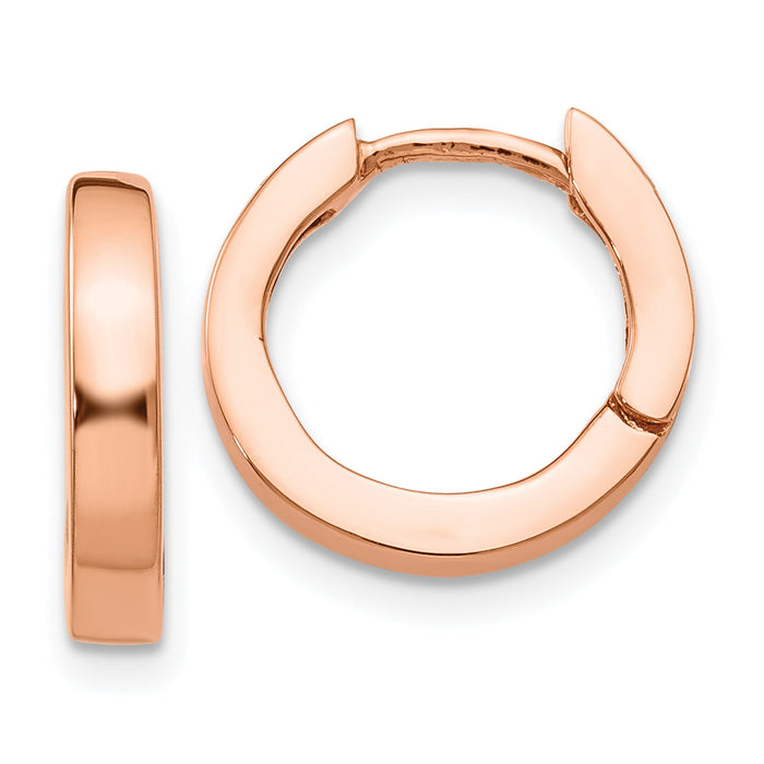 14k Rose Gold Round Hinged Hoop Earrings-TF139
