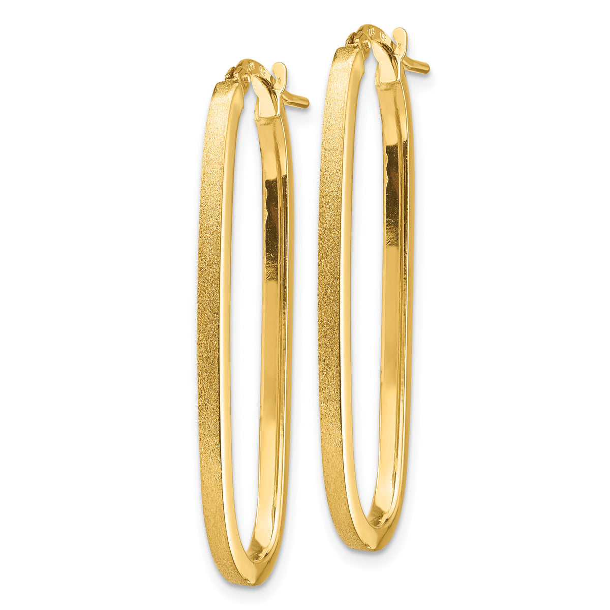14k Polished & Satin 2mm Oval Hoop Earrings-TF1390