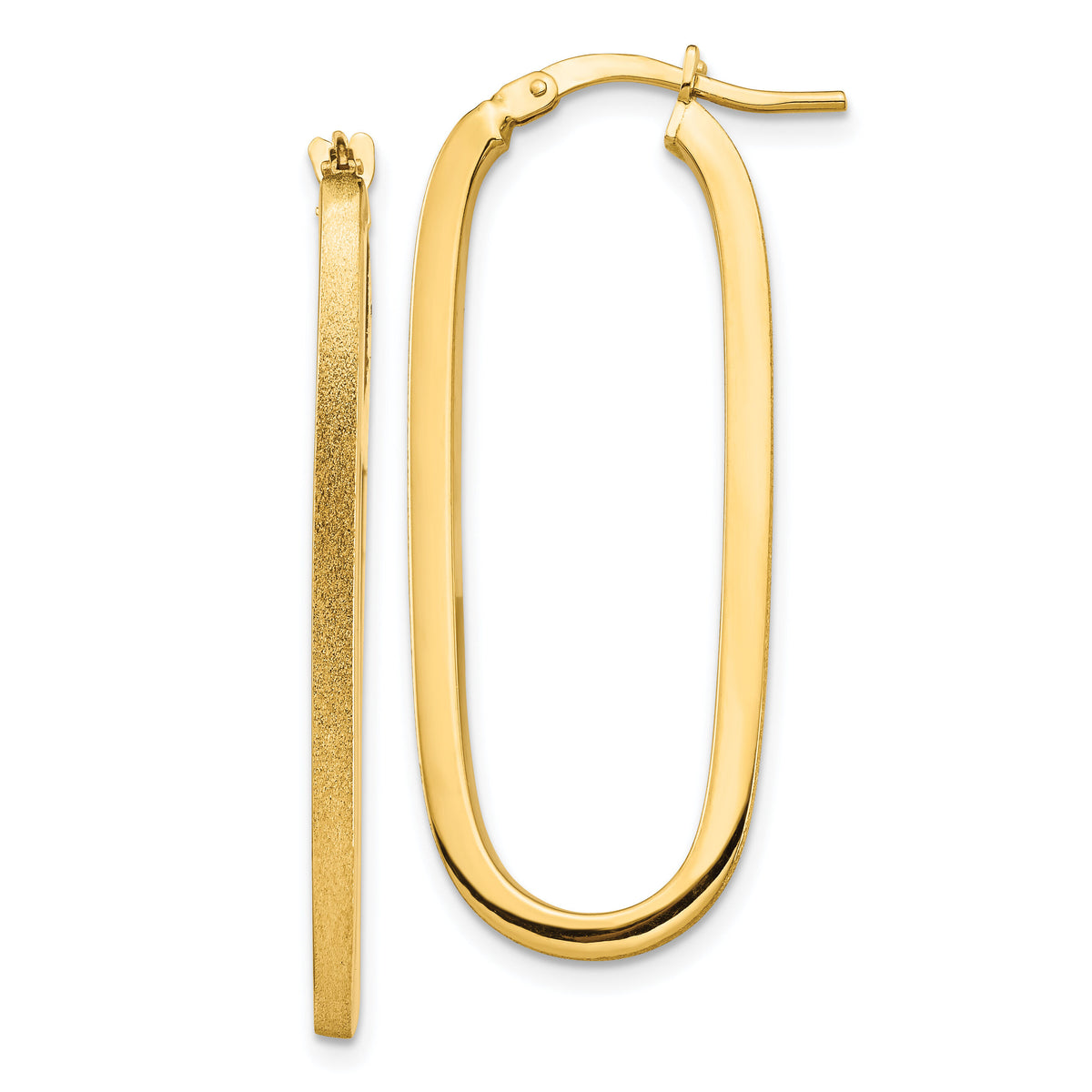 14k Polished & Satin 2mm Oval Hoop Earrings-TF1390