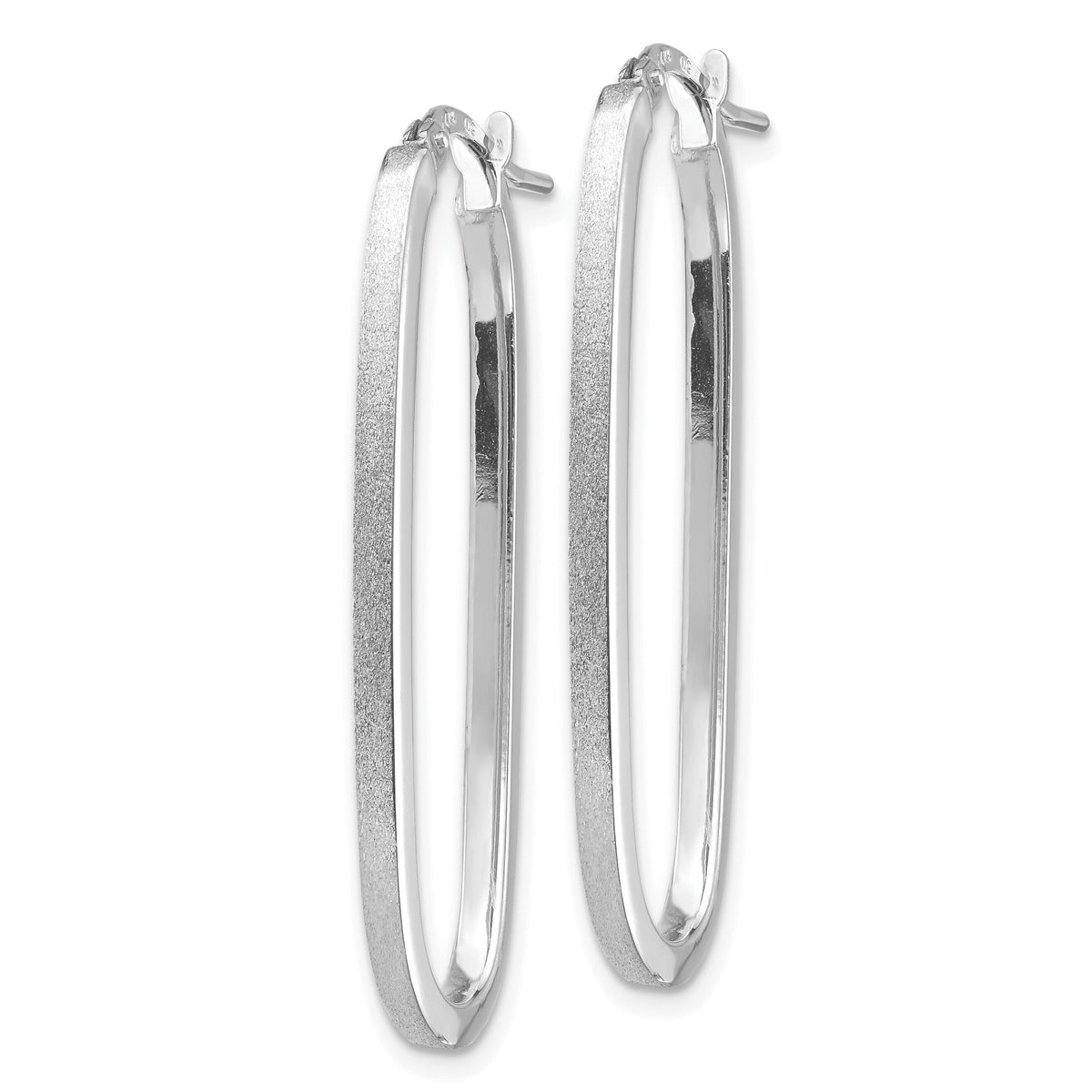 14k White Gold Polished & Satin 2mm Oval Hoop Earrings-TF1390W