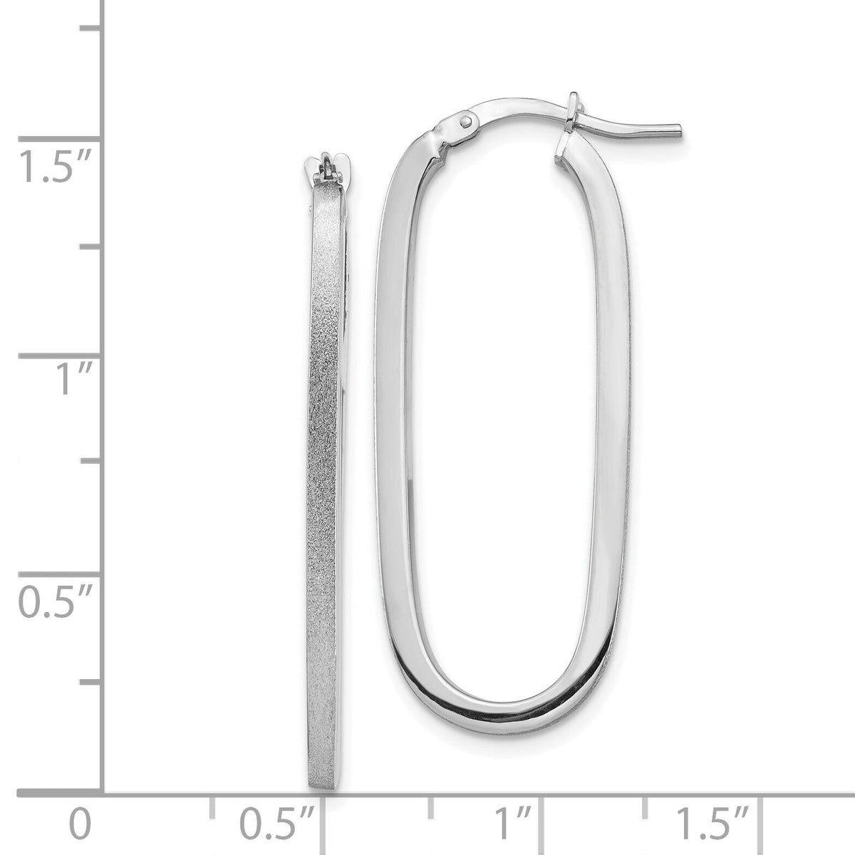 14k White Gold Polished & Satin 2mm Oval Hoop Earrings-TF1390W