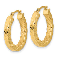 14k Polished Twisted 3mm Hoop Earrings-TF1391