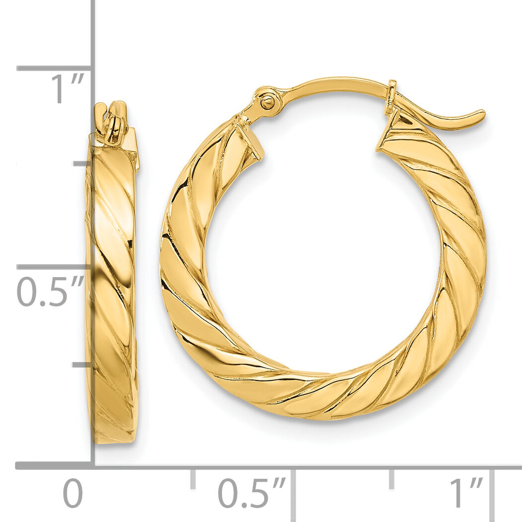 14k Polished Twisted 3mm Hoop Earrings-TF1391
