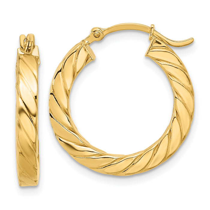 14k Polished Twisted 3mm Hoop Earrings-TF1391