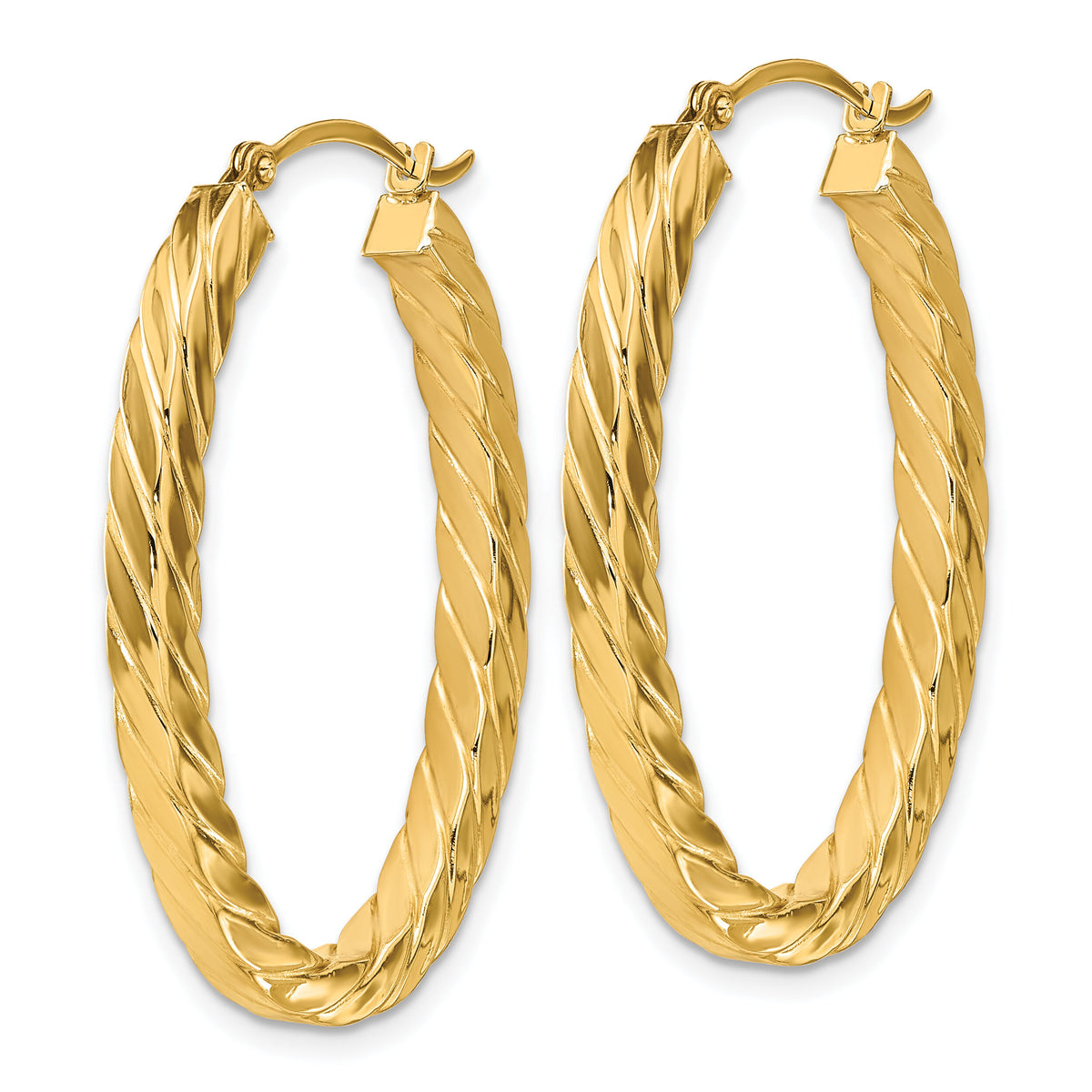 14k Polished & Twisted 3mm Square Tube Oval Hoop Earrings-TF1393