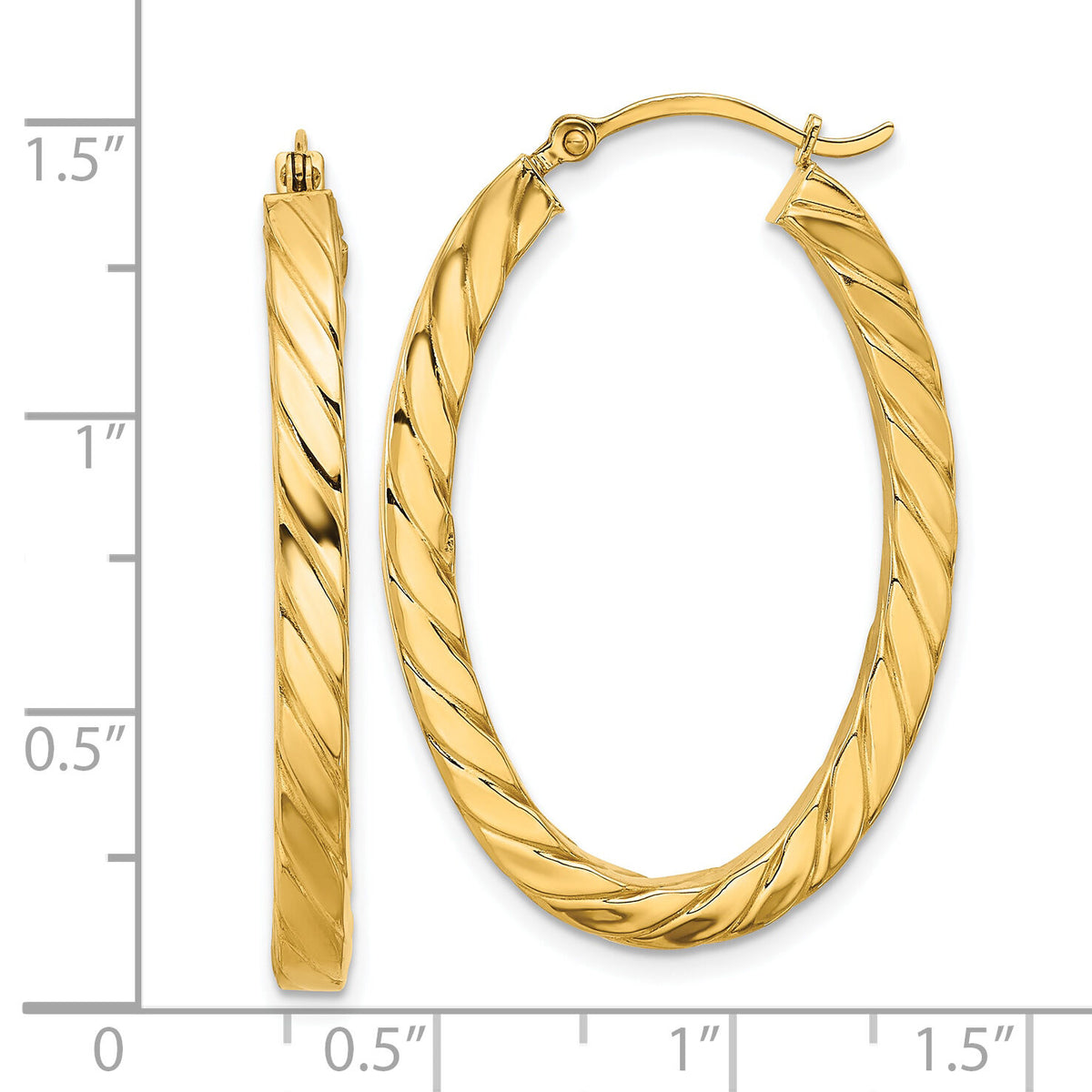 14k Polished & Twisted 3mm Square Tube Oval Hoop Earrings-TF1393