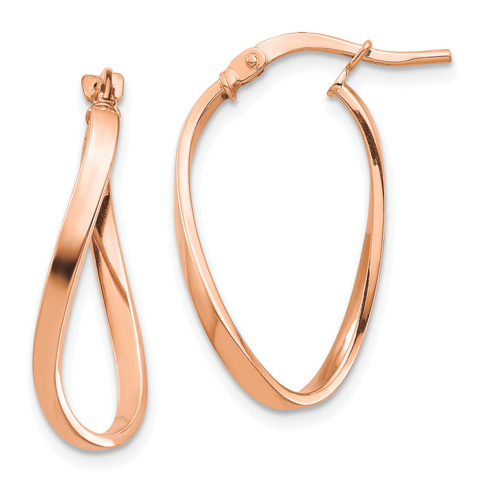 14k Rose Gold Polished 2mm Wavy Hoop Earrings-TF1394R
