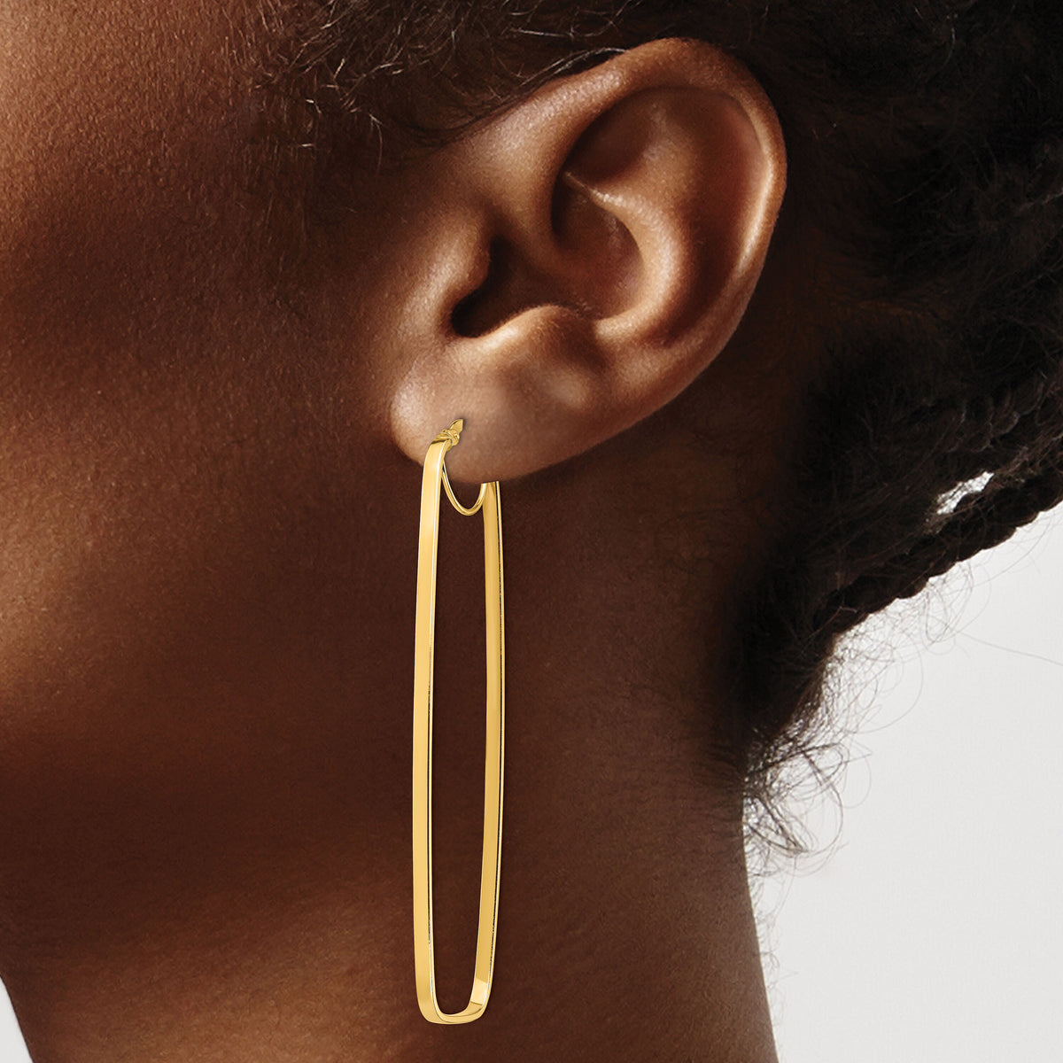 14k Polished 2mm Rectangle Hoop Earrings-TF1397