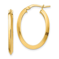 14k Polished 3.5mm Knife Edge Oval Hoop Earrings-TF1399