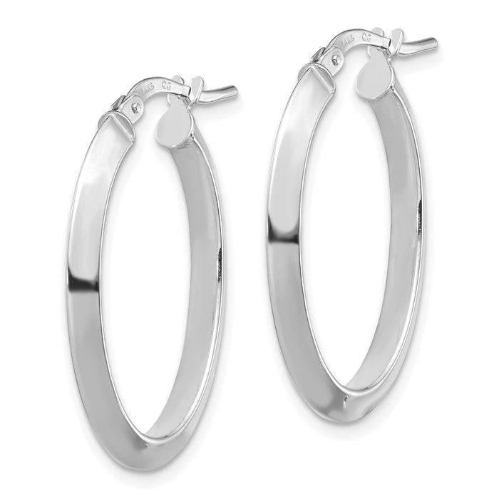 14k White Gold Polished 3.5mm Knife Edge Oval Hoop Earrings-TF1399W