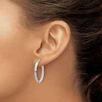 14k White Gold Polished 3.5mm Knife Edge Oval Hoop Earrings-TF1399W