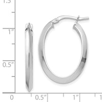 14k White Gold Polished 3.5mm Knife Edge Oval Hoop Earrings-TF1399W